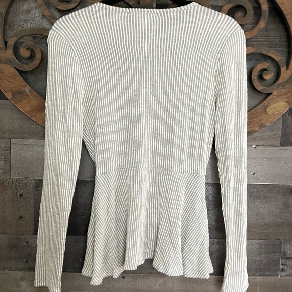 Faux Wrap Top Tie V Neck Pin Stripe Boho Preppy Minimalist Blouse - Picture 11 of 16